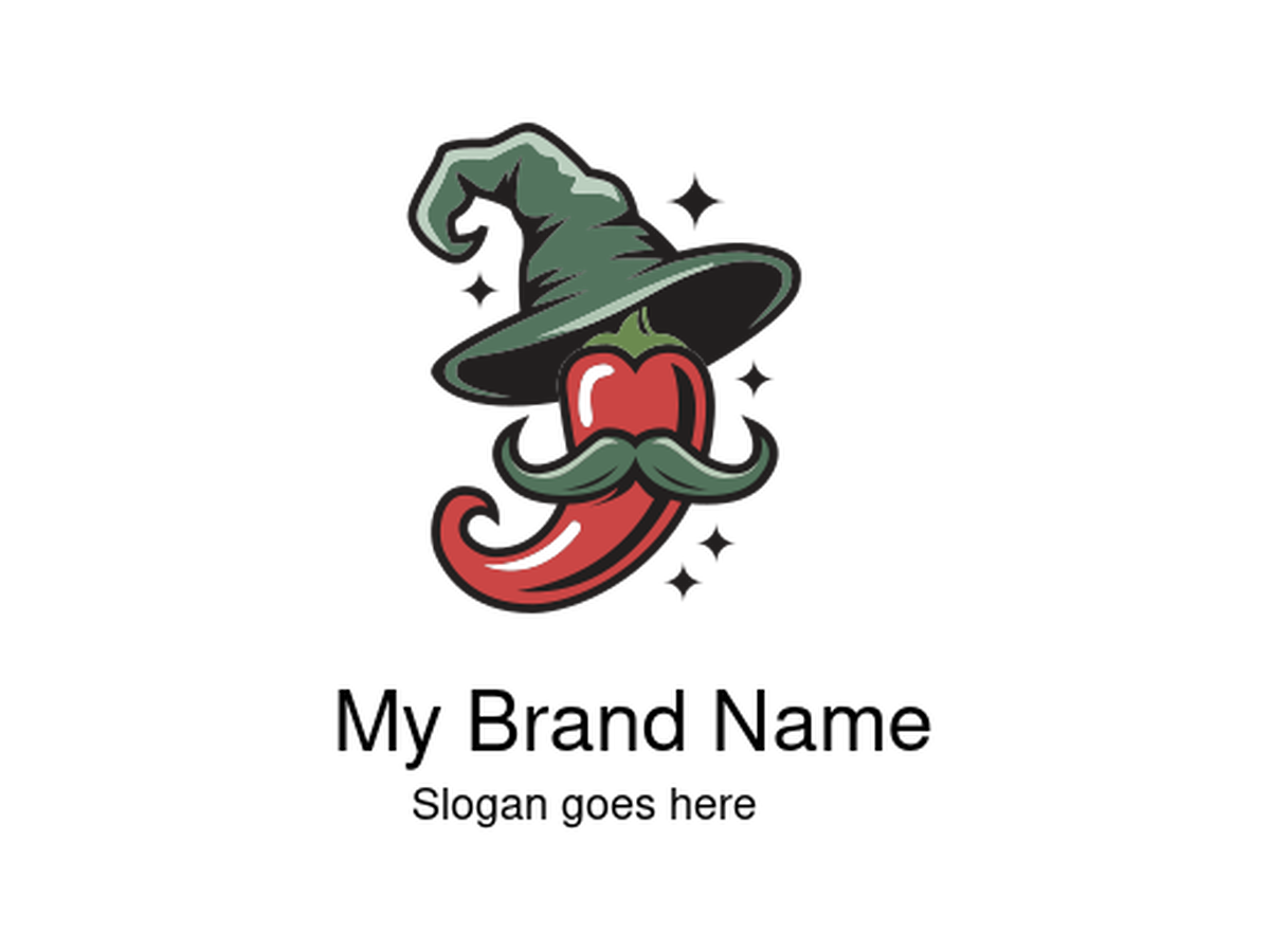 Spicy Chili Pepper Logo with Wizard Hat and Mustache – Perfect for Hot Sauce Brands, Mexican Restaurants, and Magical Food Concepts